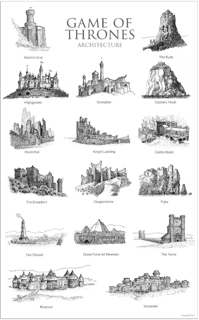 02 Geniales bocetos de los edificios de Game of Thrones Star Wars Harry Potter y mas