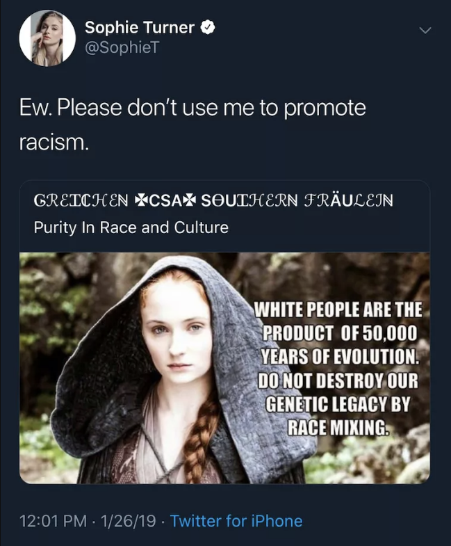 03 Sophie Turner denuncio el uso de su imagen para mensaje racista