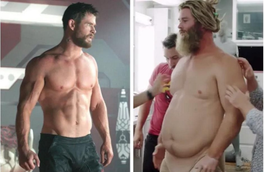 Transformación de Chris Hemsworth en Thor gordo Avengers Endgame
